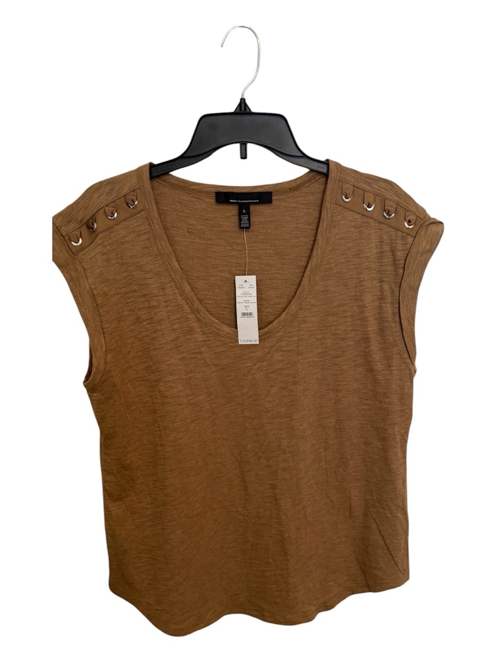 White House Black Market Brown Cap-Sleeve Eyelet Top